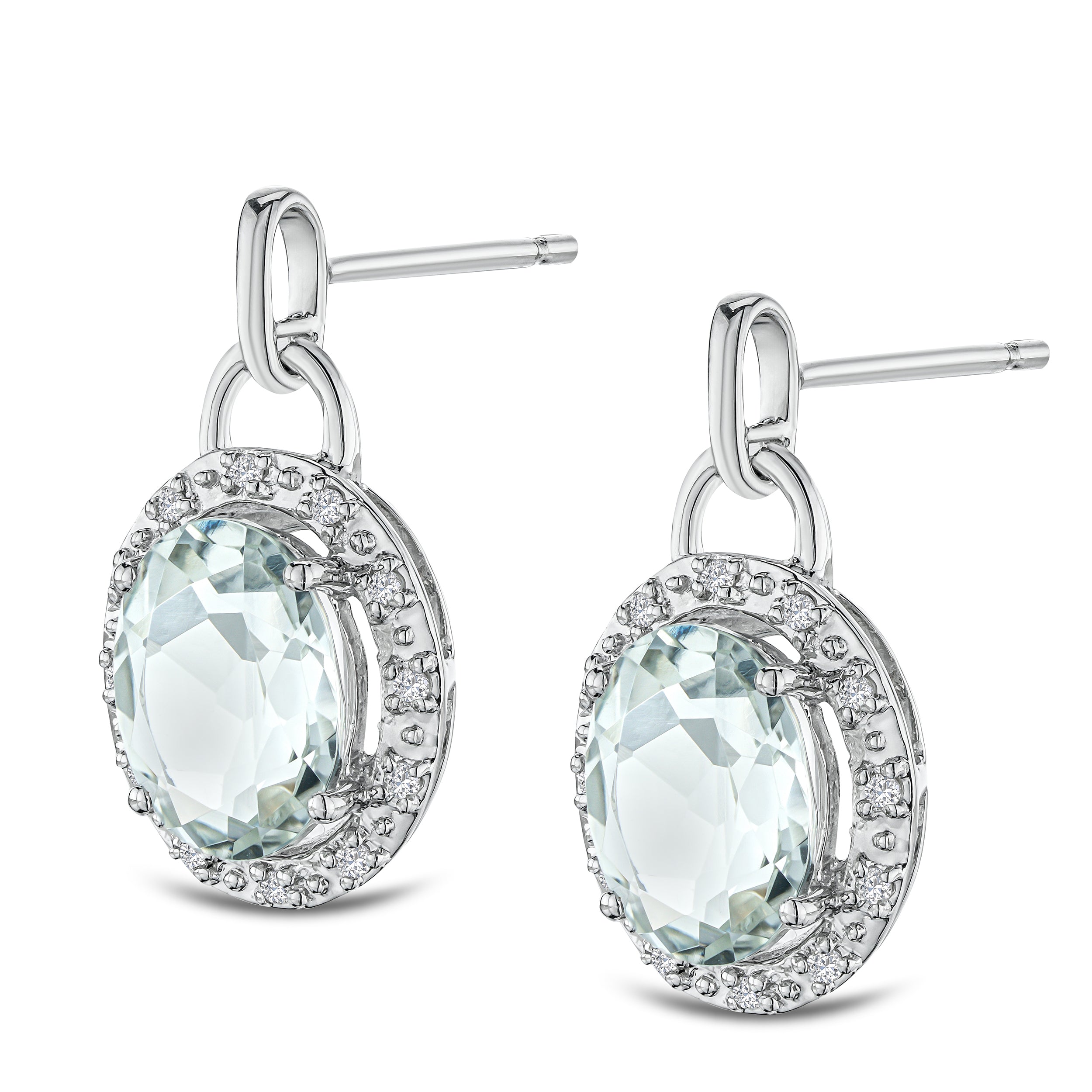 Aquamarine 3.69CT And Diamond 925 Sterling Silver Earrings